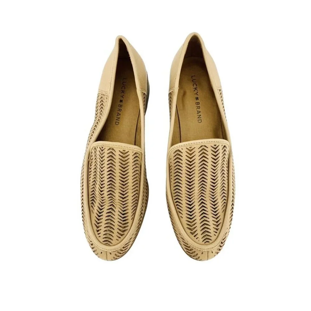 Lucky Brand Camdyn Brown Perforated Leather Loafer Flats Slip On SZ 8.5